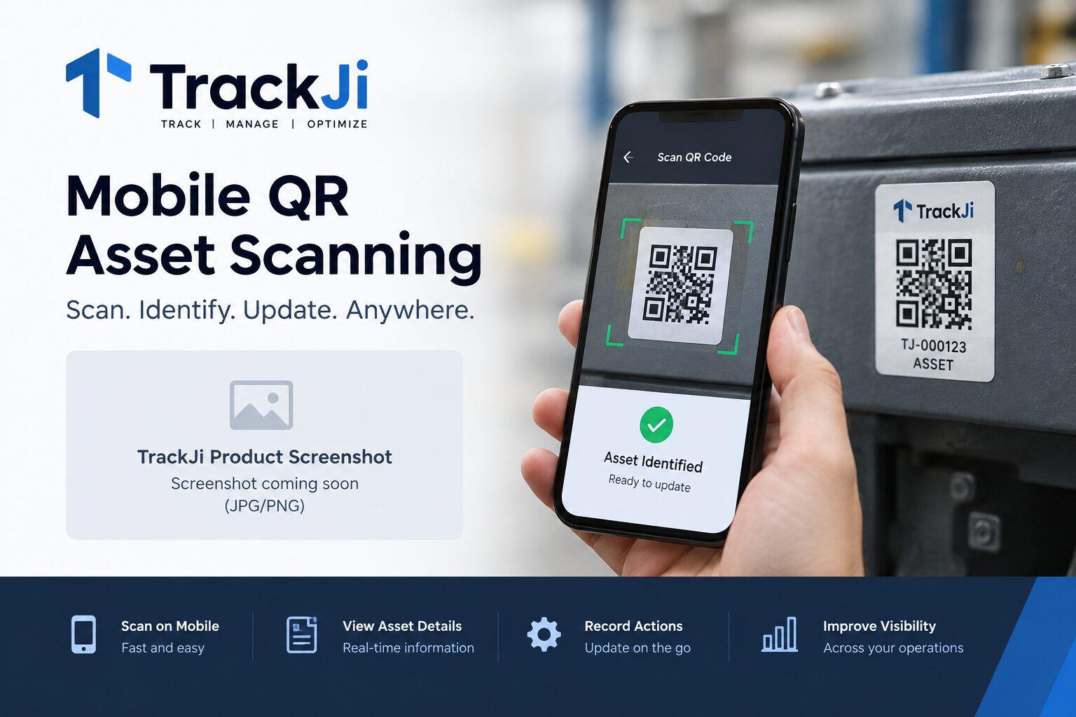 TrackJi mobile QR asset scanning interface for industrial asset tracking